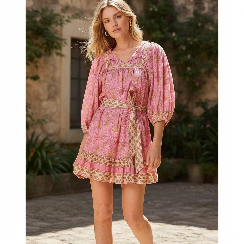 Cleobella Magdalena Mini Dress Wildflower Prism Pink Floral Cotton Pink Medium